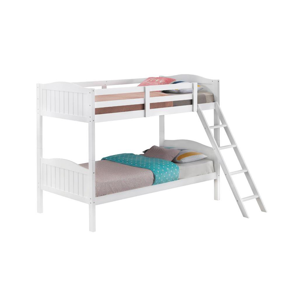 Arlo Twin Over Twin Bunk Bed with Ladder White - Modern, Durable, and Space-Saving