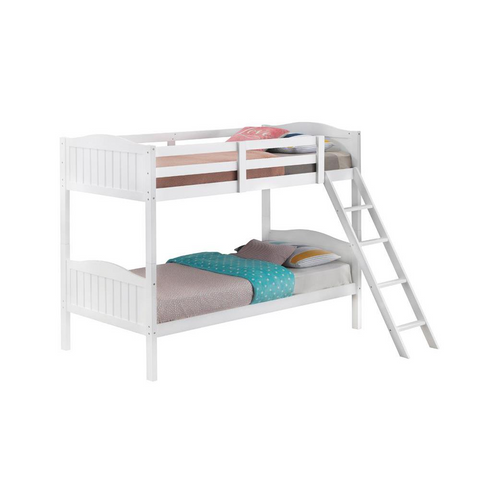 Arlo Twin Over Twin Bunk Bed with Ladder White - Modern, Durable, and Space-Saving