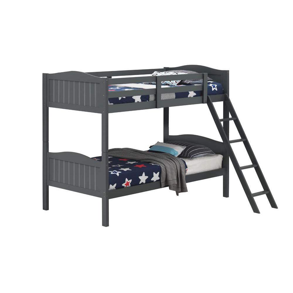 Arlo Twin Over Twin Bunk Bed with Ladder Grey - Space-Saving, Modern Design