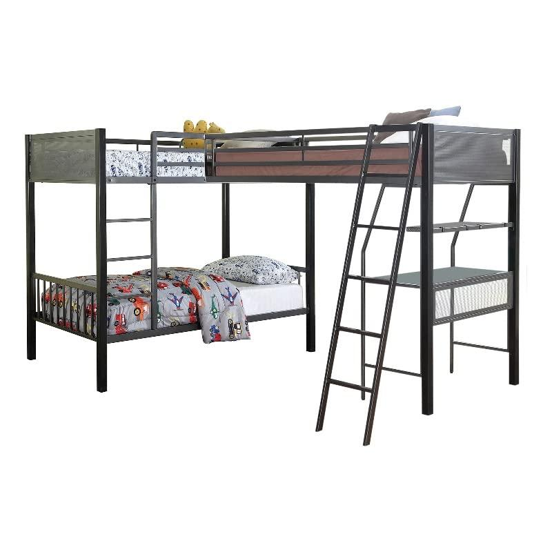 Meyers 2-piece Metal Twin Over Twin Bunk Bed Set - Black and Gunmetal