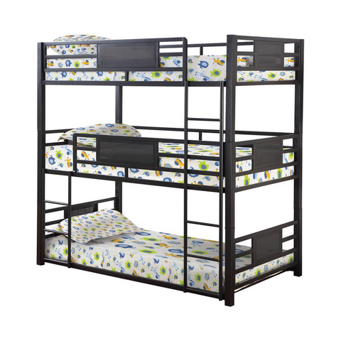 Rogen Twin Triple Bunk Bed Dark Bronze - Heavy Duty Metal Triple Bunk Bed