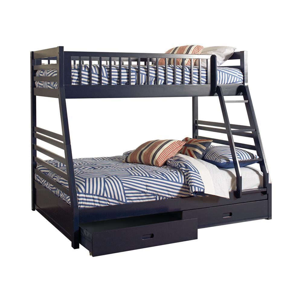 Ashton Twin Over Full 2-drawer Bunk Bed Navy Blue - Solid Pine Construction