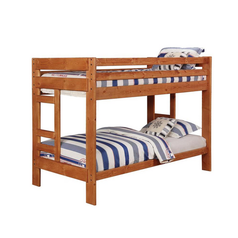 Wrangle Hill Twin Over Twin Bunk Bed Amber Wash - Rustic Solid Pine | Full Length Guardrails | Slat Kits Included