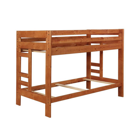 Wrangle Hill Twin Over Twin Bunk Bed Amber Wash - Rustic Solid Pine | Full Length Guardrails | Slat Kits Included