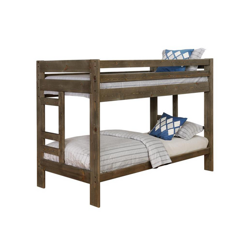 Wrangle Hill Twin Over Twin Bunk Bed Gun Smoke - Solid Pine, Full Guardrails, Built-in Ladders