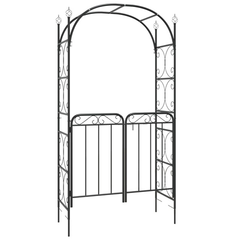 vidaXL Garden Arch with Gate Black 42.5"x17.7"x92.5" Steel