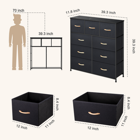 39" Black Standard Accent Cabinet With Nine Drawers - WhatYouNeedSales