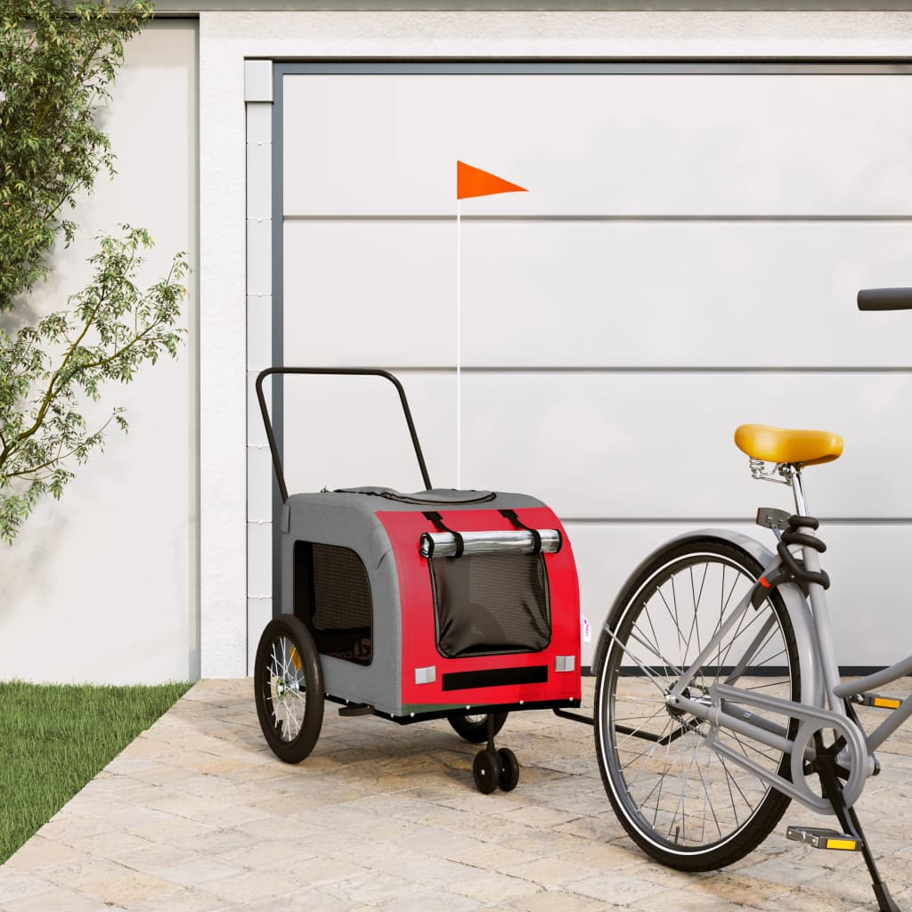 vidaXL Pet Bike Trailer Red and Gray | Comfortable and Safe | Easy to Attach