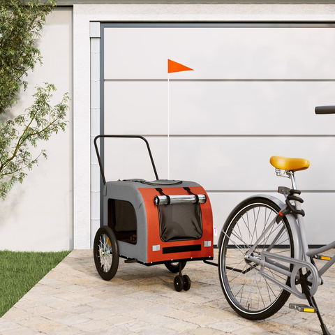 vidaXL Pet Bike Trailer Orange and Gray Oxford Fabric and Iron