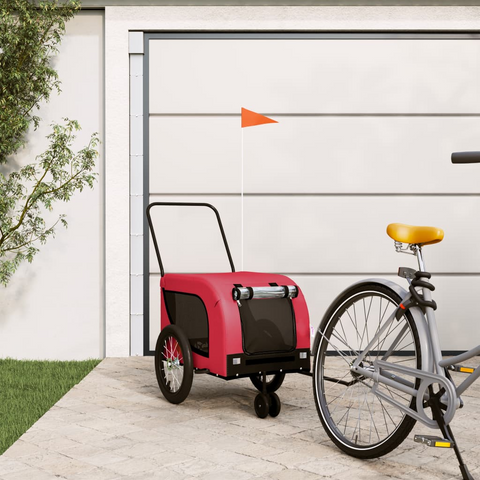 vidaXL Pet Bike Trailer Red and Black Oxford Fabric and Iron