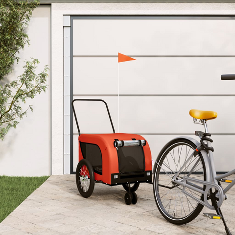 vidaXL Pet Bike Trailer Orange and Black Oxford Fabric and Iron