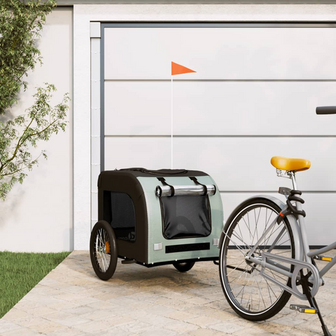 vidaXL Pet Bike Trailer Gray and Black Oxford Fabric&Iron