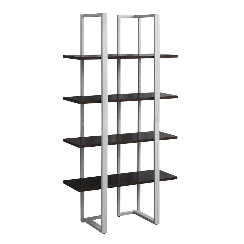 4 SHELF BOOKCASE - 60"H / CAPPUCCINO / SILVER METAL - WhatYouNeedSales