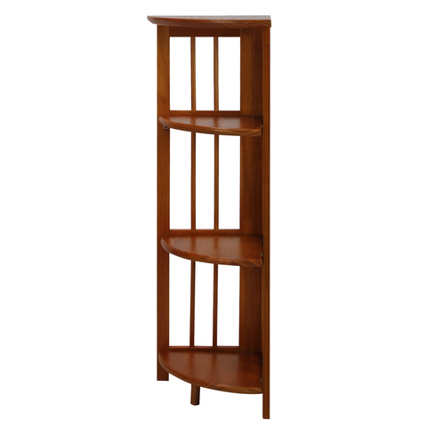 4-Shelf Corner Folding Bookcase-Honey Oak - WhatYouNeedSales