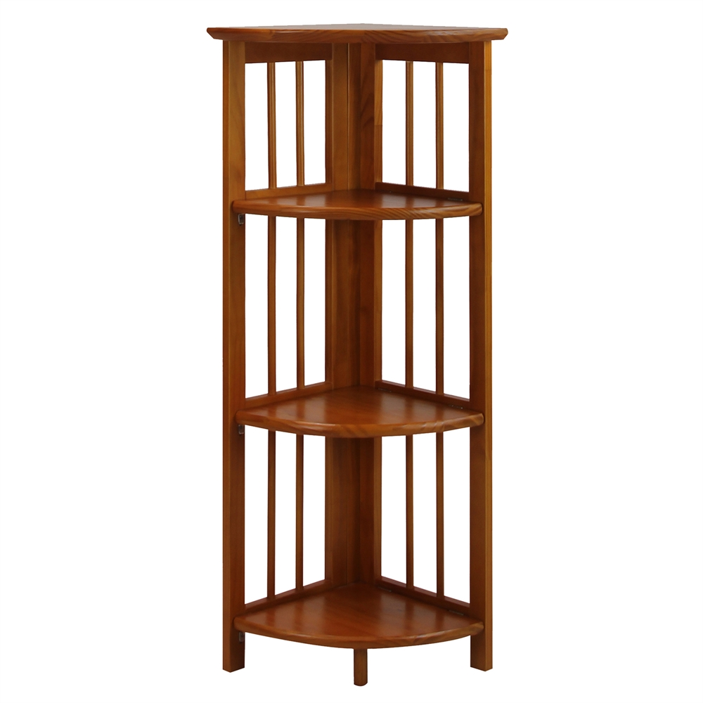 4-Shelf Corner Folding Bookcase-Honey Oak - WhatYouNeedSales