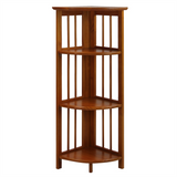 4-Shelf Corner Folding Bookcase-Honey Oak - WhatYouNeedSales