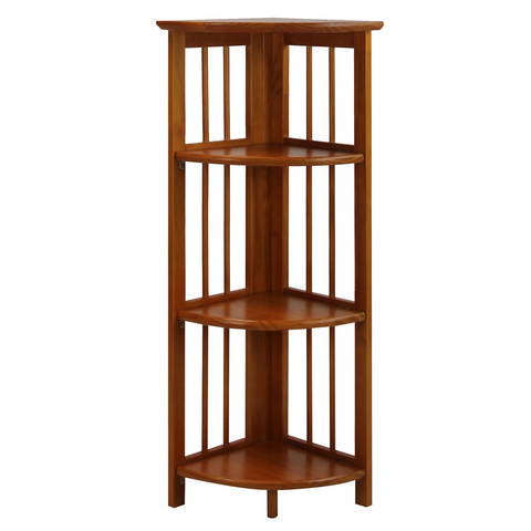 4-Shelf Corner Folding Bookcase-Honey Oak - WhatYouNeedSales