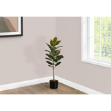 Artificial Plant, 40" Tall, Rubber Tree, Decorative, Green Leaves, Black Pot - WhatYouNeedSales