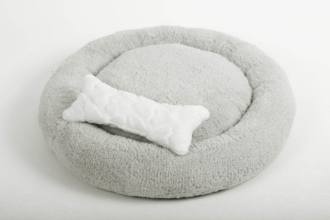 Cookie Pet Sherpa Fleece Washable Round Dog Cat Bed, 50 Cm, Light Gray