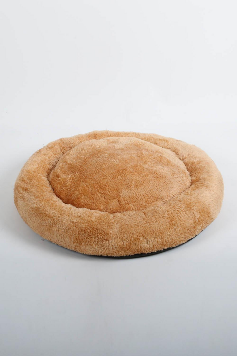 Cookie Pet Sherpa Fleece Washable Round Dog Cat Bed, 60 Cm, Mustard