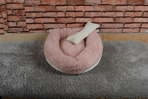 Cookie Pet Sherpa Fleece Washable Round Dog Cat Bed, 50cm, Light Powder