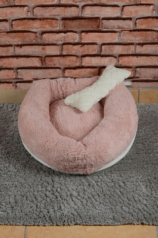 Cookie Pet Sherpa Fleece Washable Round Dog Cat Bed, 50cm, Light Powder