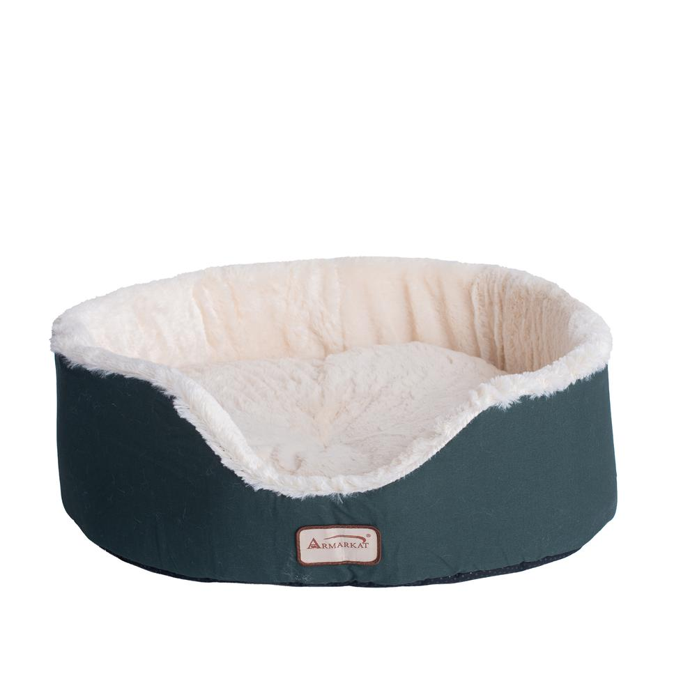 Armarkat Pet Bed Model C04HML/MB - Laurel Green and Ivory | Durable Canvas and Silky Soft Plush