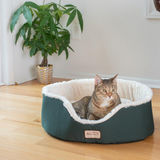 Armarkat Pet Bed Model C04HML/MB - Laurel Green and Ivory | Durable Canvas and Silky Soft Plush