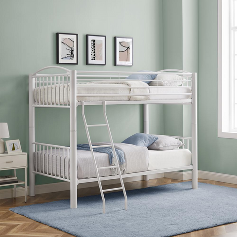 Heavy Metal Twin Twin White Bunk Bed - Sturdy Tubular Steel Construction