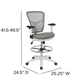 Mid-Back Light Gray Mesh Ergonomic Drafting Chair with Adjustable Chrome Foot Ring and Arms