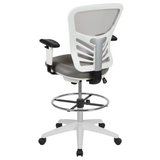 Mid-Back Light Gray Mesh Ergonomic Drafting Chair with Adjustable Chrome Foot Ring and Arms