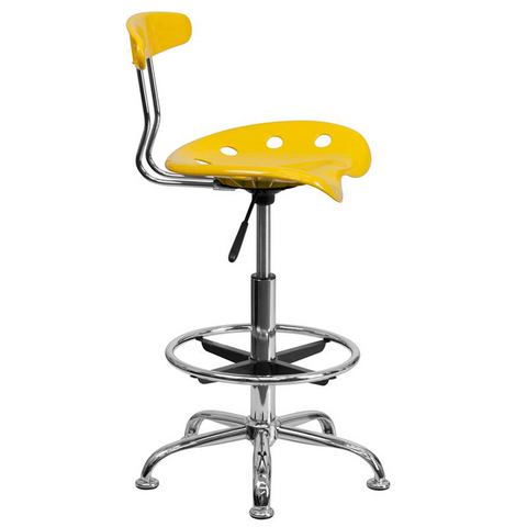 Vibrant Yellow and Chrome Drafting Stool with Tractor Seat