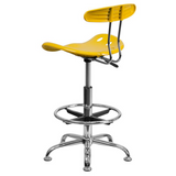 Vibrant Yellow and Chrome Drafting Stool with Tractor Seat