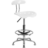 Vibrant White and Chrome Drafting Stool with Tractor Seat