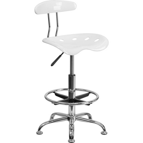 Vibrant White and Chrome Drafting Stool with Tractor Seat