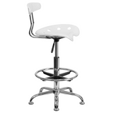 Vibrant White and Chrome Drafting Stool with Tractor Seat