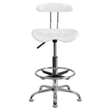 Vibrant White and Chrome Drafting Stool with Tractor Seat