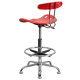 Vibrant Cherry Tomato and Chrome Drafting Stool with Tractor Seat