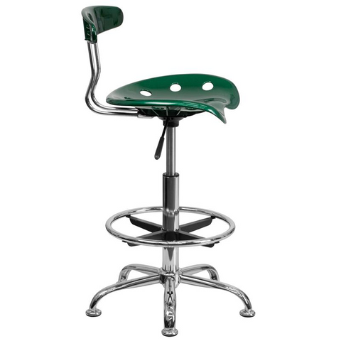 Vibrant Green and Chrome Drafting Stool with Tractor Seat