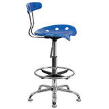 Vibrant Bright Blue and Chrome Drafting Stool with Tractor Seat