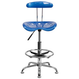 Vibrant Bright Blue and Chrome Drafting Stool with Tractor Seat