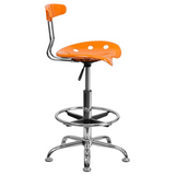 Vibrant Orange and Chrome Drafting Stool with Tractor Seat