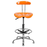 Vibrant Orange and Chrome Drafting Stool with Tractor Seat