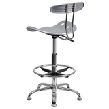 Vibrant Silver and Chrome Drafting Stool with Tractor Seat