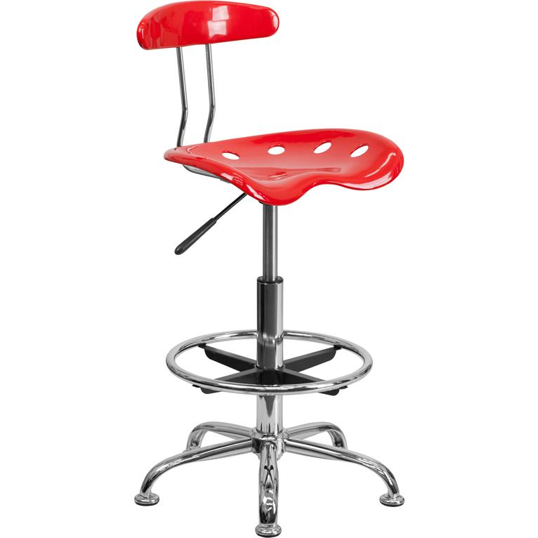 Vibrant Red and Chrome Drafting Stool with Tractor Seat