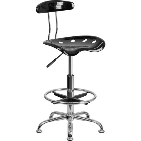 Vibrant Black and Chrome Drafting Stool with Tractor Seat