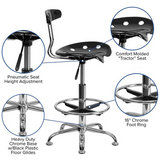 Vibrant Black and Chrome Drafting Stool with Tractor Seat