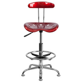 Vibrant Wine Red and Chrome Drafting Stool with Tractor Seat