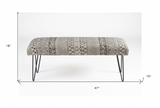 "47"" Charcoal Gray and White Black Leg Abstract Floral Upholstered Bench" - WhatYouNeedSales