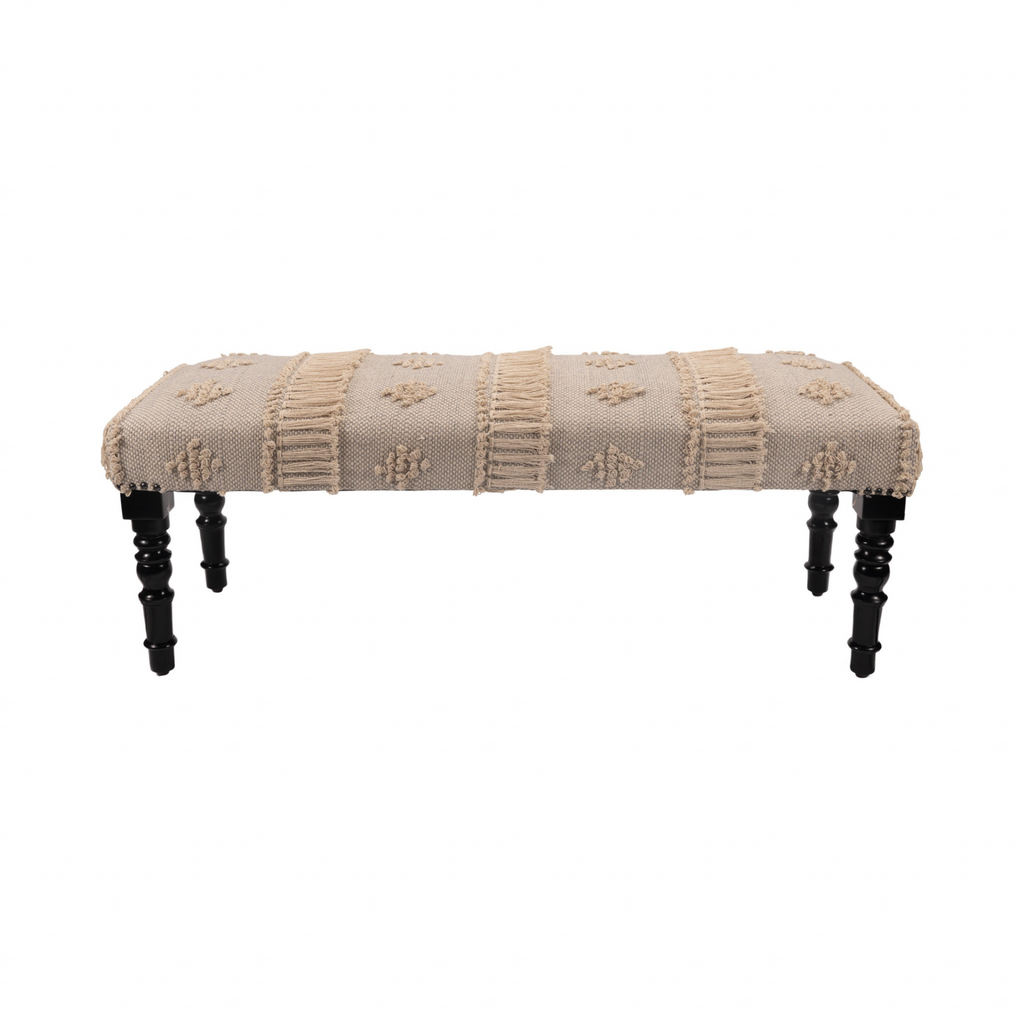 "47"" Cream And Black Leg Abstract Stripe and Dot Upholstery Bench" - WhatYouNeedSales